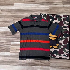 Gray Multi color striped Rocawear Polo shirt